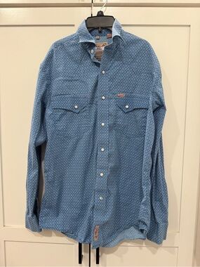 RAFTER C MEN'S LIGHT BLUE  LONG SLEEVE PEARL SNAP WESTERN SHIRT SIZE M
